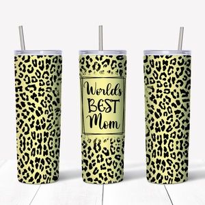 Worlds Best Mom - Yellow Cheetah  20 Oz Skinny Sublimated Tumbler